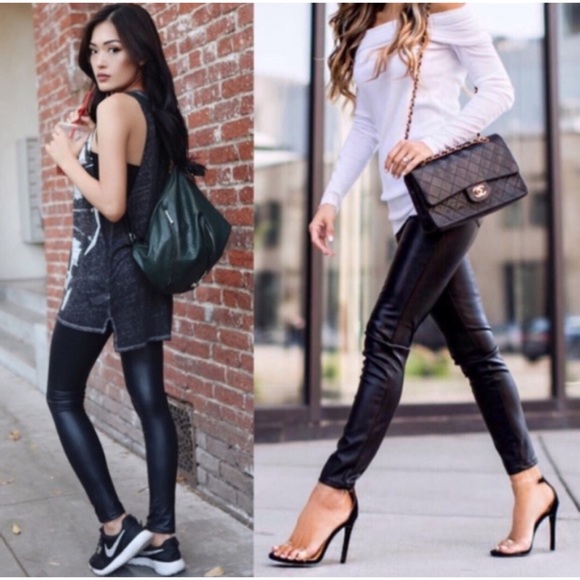 SALE FAUX LEATHER LEGGINGS High Waisted - Picture 4 of 7